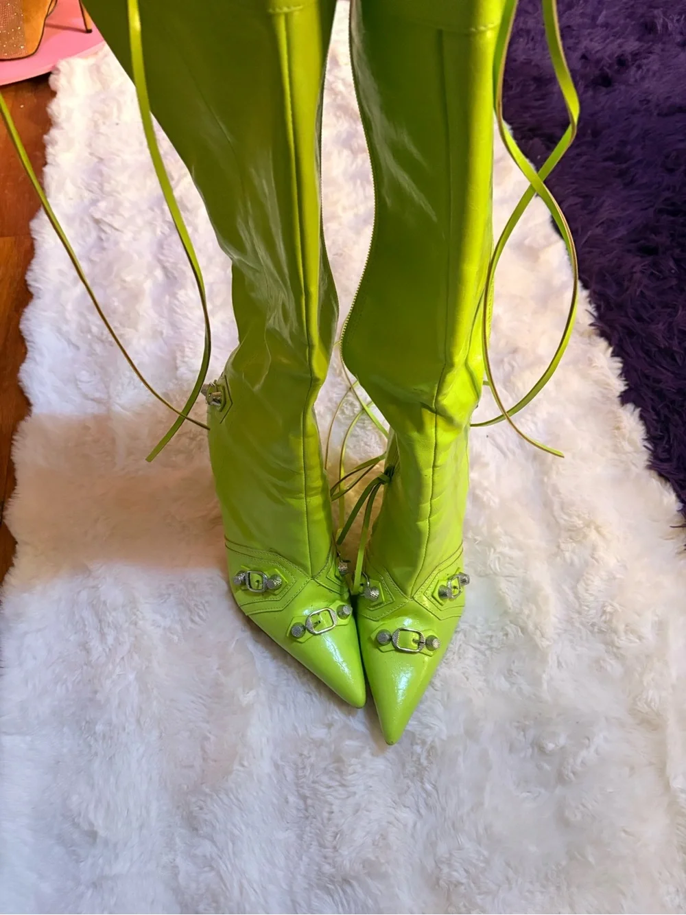 Fashion Nova Neon Lime Over-the-Knee Stiletto Boots